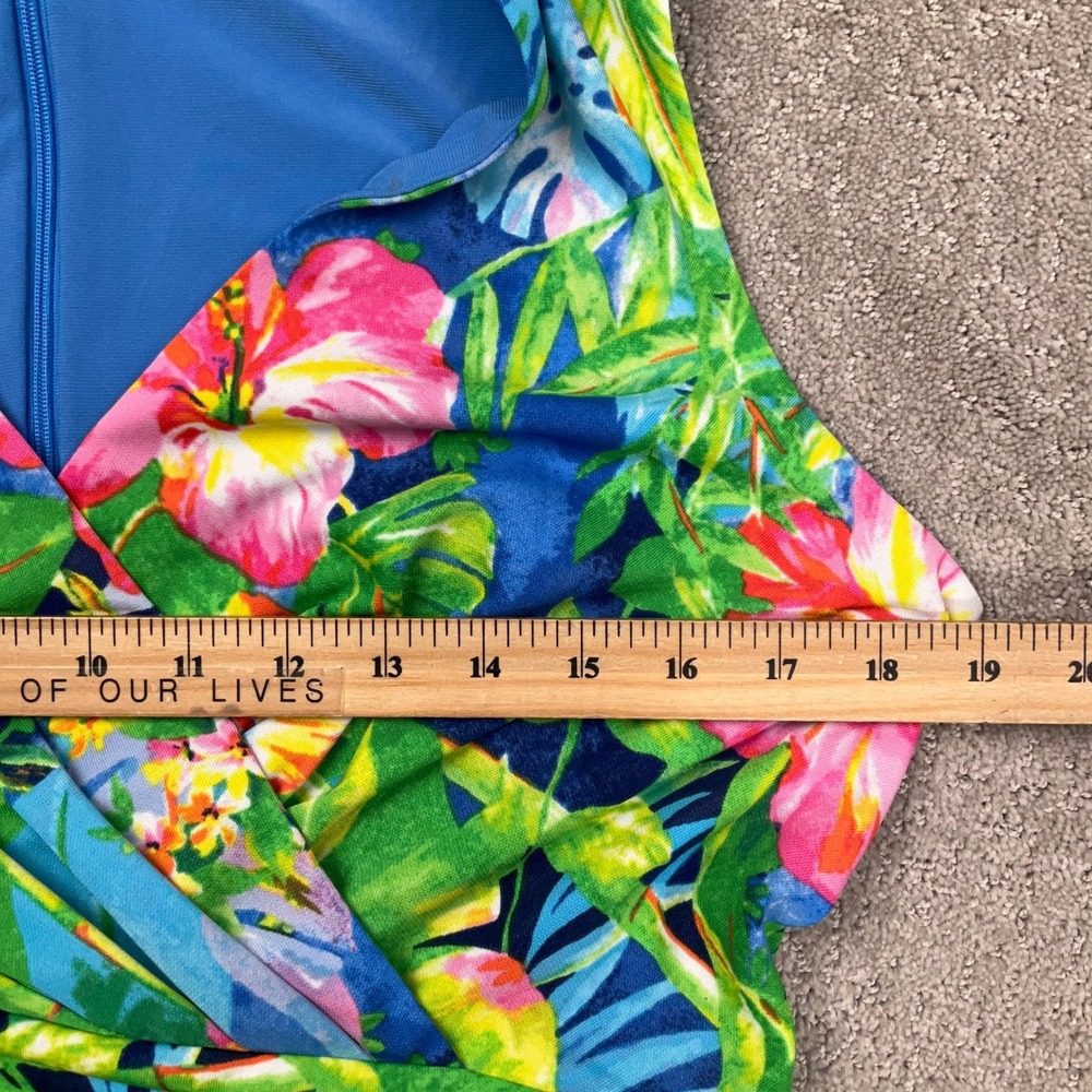 Lauren Ralph Lauren Dress Womens 12 Blue Floral Vivid Tropical Wrap Resortwear - Picture 6 of 10